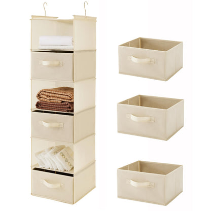 MAX Houser 6 Tier Shelf Hanging Closet Organizer with 2 Hooks, Beige