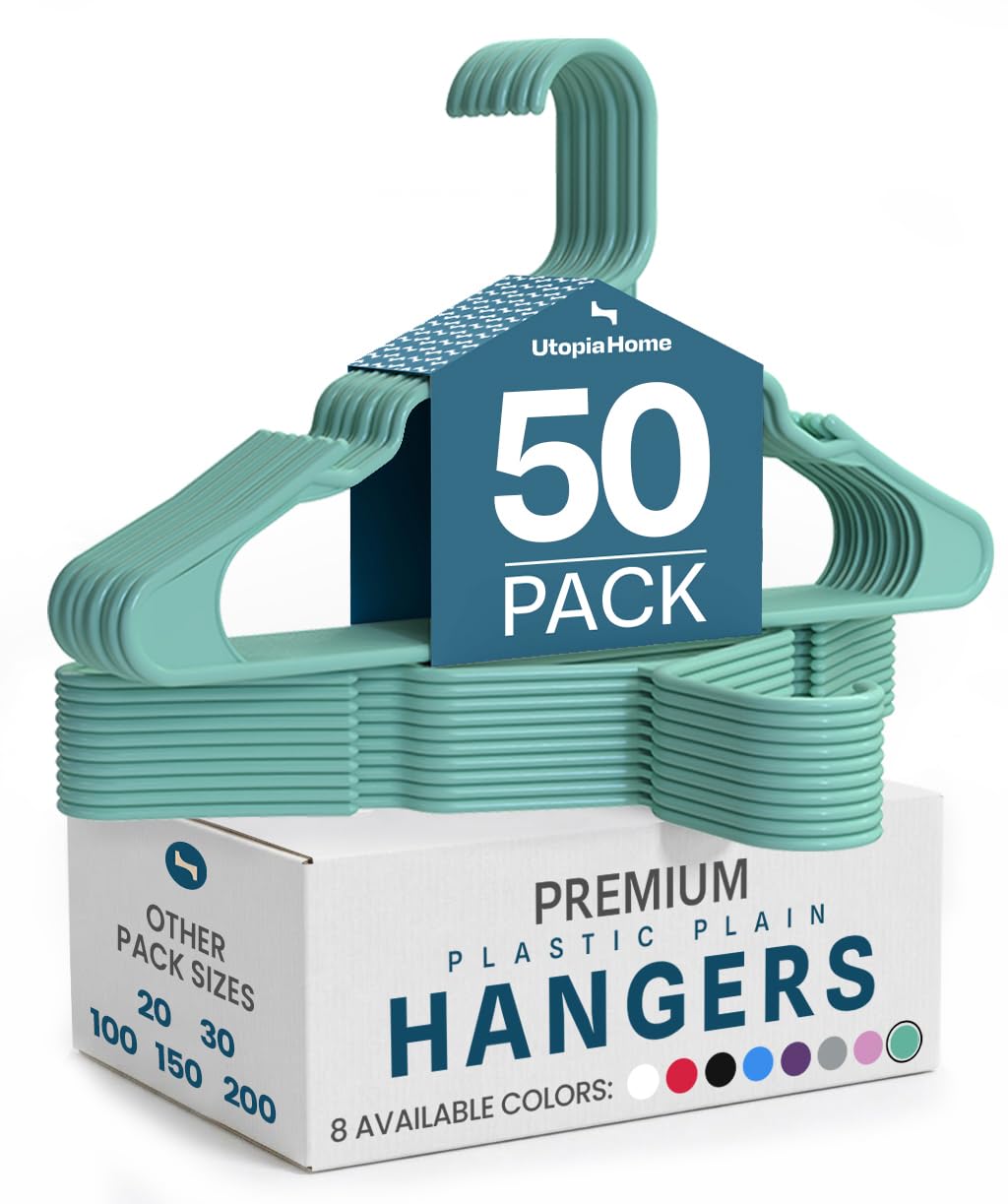 Utopia Home Plastic Hangers 50 Pack – Space Saving Clothes Hanger White