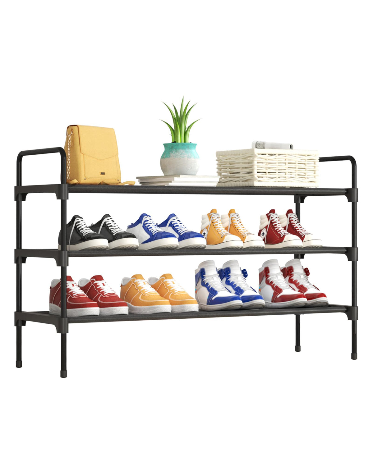 Kitsure Shoe Rack for Closet, Shoe Storage, 27.6" Wide - 3 Tiers, Black
