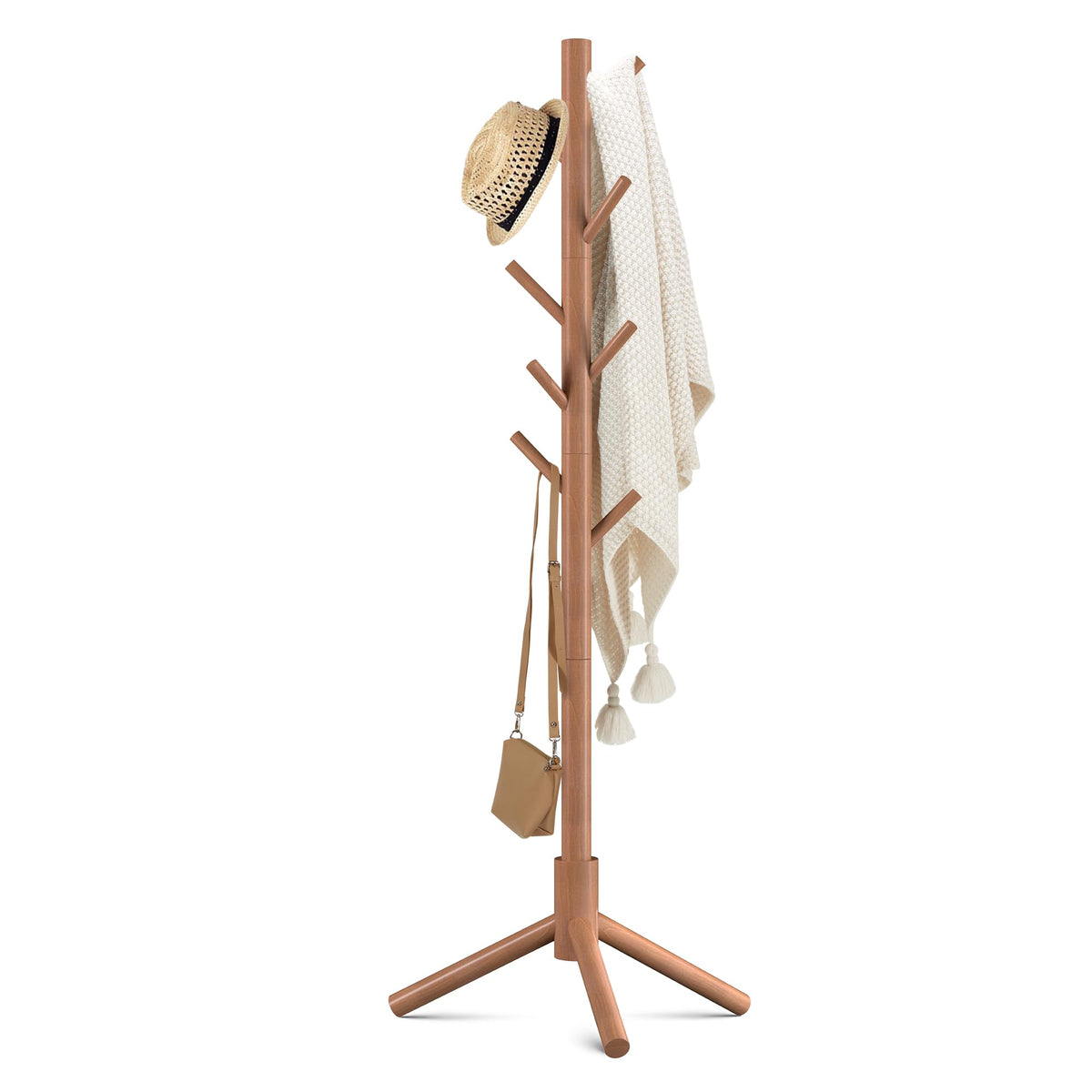 Haddockway 3 Adjustable Freestanding Wooden Coat Rack Stand 8 Hooks,Hallway