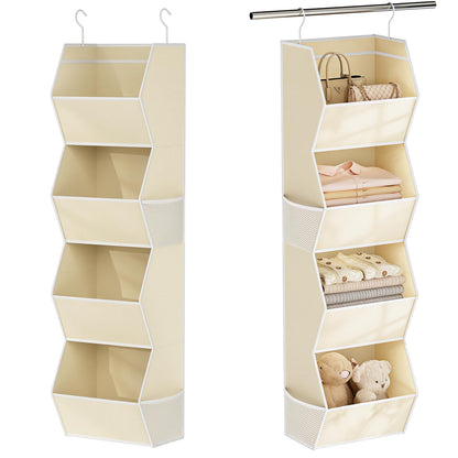 Hanging Closet Organizer 4 Shelf Collapsible Bedroom Closet Organizers and Storage Hanging with Mesh Pockets for Clothes, Fabric Hanging Storage Bins for Wardrobe Closet Organization and Storage, Grey