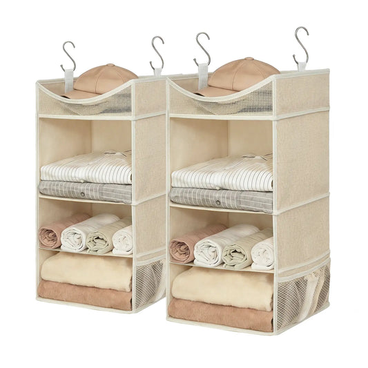 2-Pack 3-Tier Hanging Closet Organizer, Apricot – No-Sag Shelves with Metal Hooks, Maximize Closet Storage for Clothes, Hats & Accessories