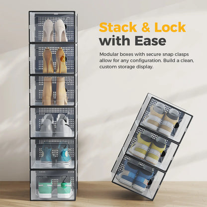 Clear Shoe Storage Boxes, Plastic Stackable Shoe Containers with Lids, Display Sneaker Case Organizer for Closet, Under Bed, Entryway, Space Saving Storage, Storage Organization