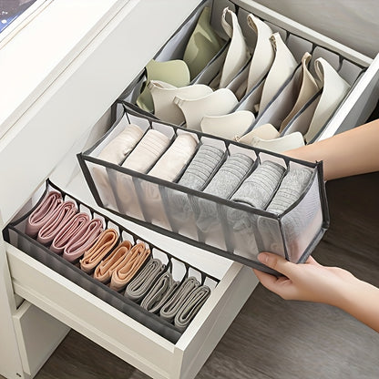 3pcs Space-Saving Mesh Socks, Underwear, And Belt Organizer - Nylon Drawer Divider, 7 Grids, 11 Grids