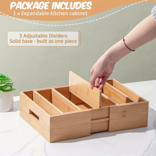 Adjustable Bamboo Lid Organizer Measuring 11.8 by 18.7 Inches, Designed for Kitchen Cabinets And Drawers, Featuring Dividers for Food Container Storage in The Pantry, Made from Natural Materials