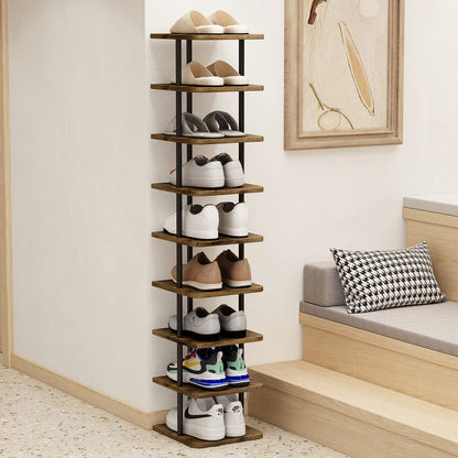 Shoe Rack 9 Tier Vertical Storage Organizer Narrow Metal Slim Shelf Modern Free Standing Shoe Tower Saving Space for Closet Entryway Bedroom