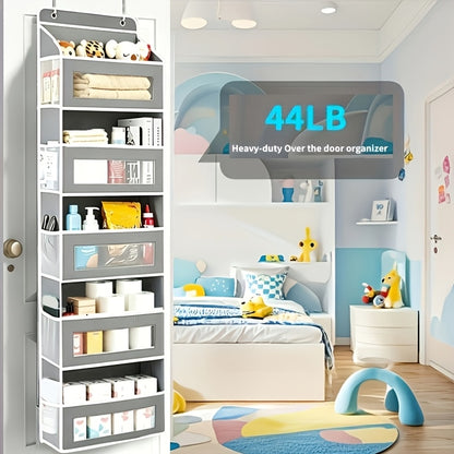 Over The Door Organizer Storage, 5 Shelf Hanging Door Organizer With 10 Large Capacity Pockets, No Drilling Required Anti Tilt 44 Lb Load Behind Door Storage For Bedroom, Bathroom, Pantry, Nursery, Child Children Nursery