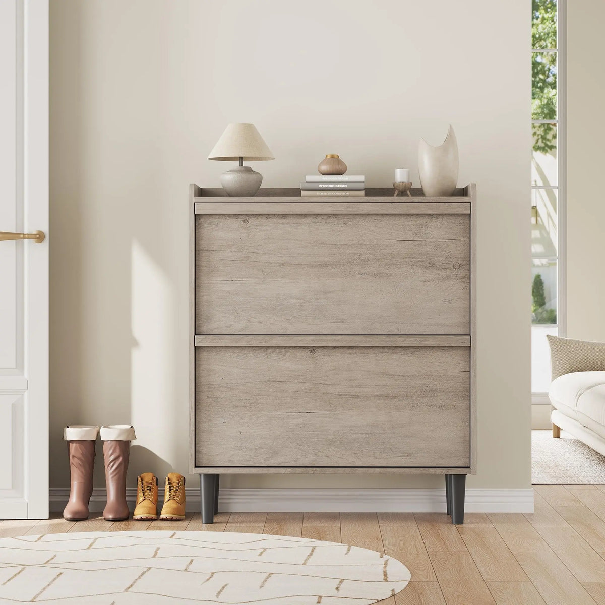 ZR-Garvee Tilt-out drawers Shoe Cabinet with 3 Flip Drawers, Space-saving,22 styles,Adjustable Shelf, Save space，Modern ,Hidden Shoe Storage Organizer for Entryway,aisle cabinet, Hallway and Living Room