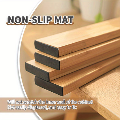 4pcs Bamboo Versatile Drawer Dividers - Expandable & Adjustable Organizers For Home Efficiency - Neat Storage Solution For Kitchen, Bedroom, Wardrobe & Cabinet