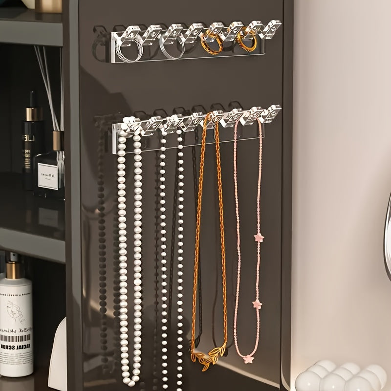 Transparent Acrylic 9pcs 8-Hook Wall-Mounted Jewelry Organizer - Space-Saving Multi-Functional Storage Rack for Necklaces, Bracelets, Earrings, Rings with Polished Hooks, Durable Plastic Design for Small Spaces, Perfect Gift for Living Room, Bedroom, Bath