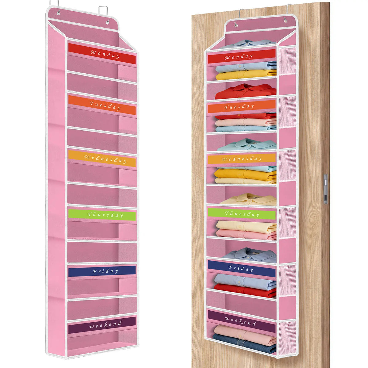 Over The Door Space Saving Organizer - 6-Tier Hangable Storage Organization with 6 Large Pockets, Mesh Side Pockets, Anti-Tilt Design, 44 lb Capacity, Shelves, Apartment Accessories for Bedroom, Kitchen,#SummerWins #DealsForYouDays