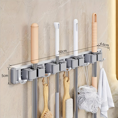 [Heavy-duty Adjustable Metal Mop Holder] Heavy-duty Golden Metal Mop And Broom Holder with Adjustable Hooks - Wall-mounted Organizer for Home, Kitchen, Garden, Laundry Room, Garage - Durable Tool And Equipment Storage Solution, Rack