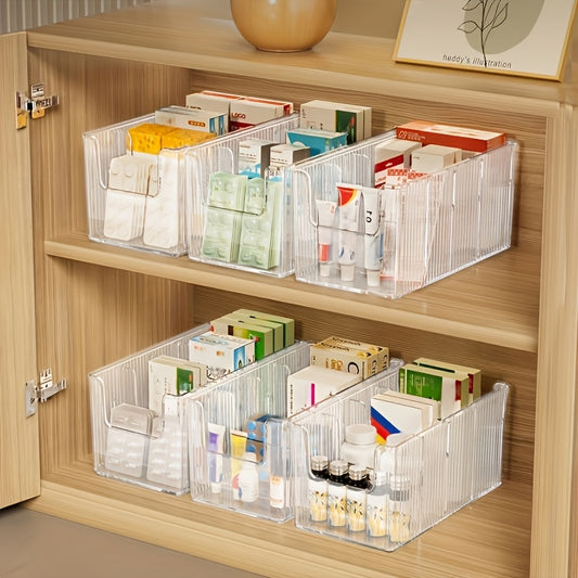 4-Grid Large Capacity Transparent Home Medicine Storage Box, Divider Table And Drawer Organizer, with 3pcs Removable Dividers, Suitable for Countertop Use, Multi-Purpose Desktop Medicine Organizer, Modern Tray Design