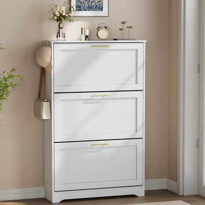 Slim Shoe Cabinet for Entryway with 2 Flip Drawers, 23.6" W White