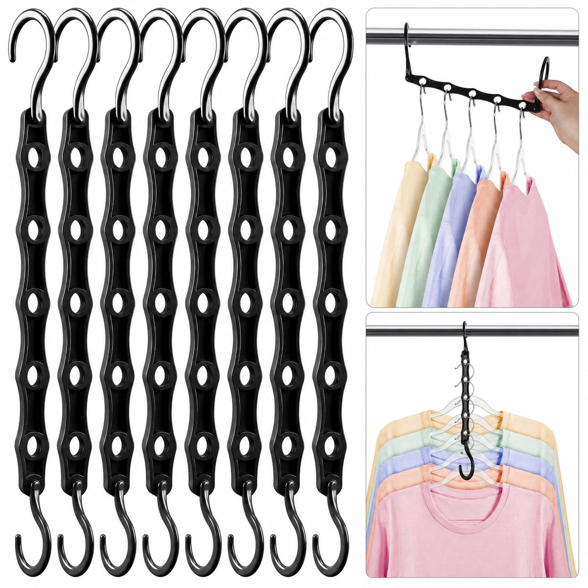 HOUSE DAY 10 Pack Space Saving Hangers, Black, Premium Smart Hanger
