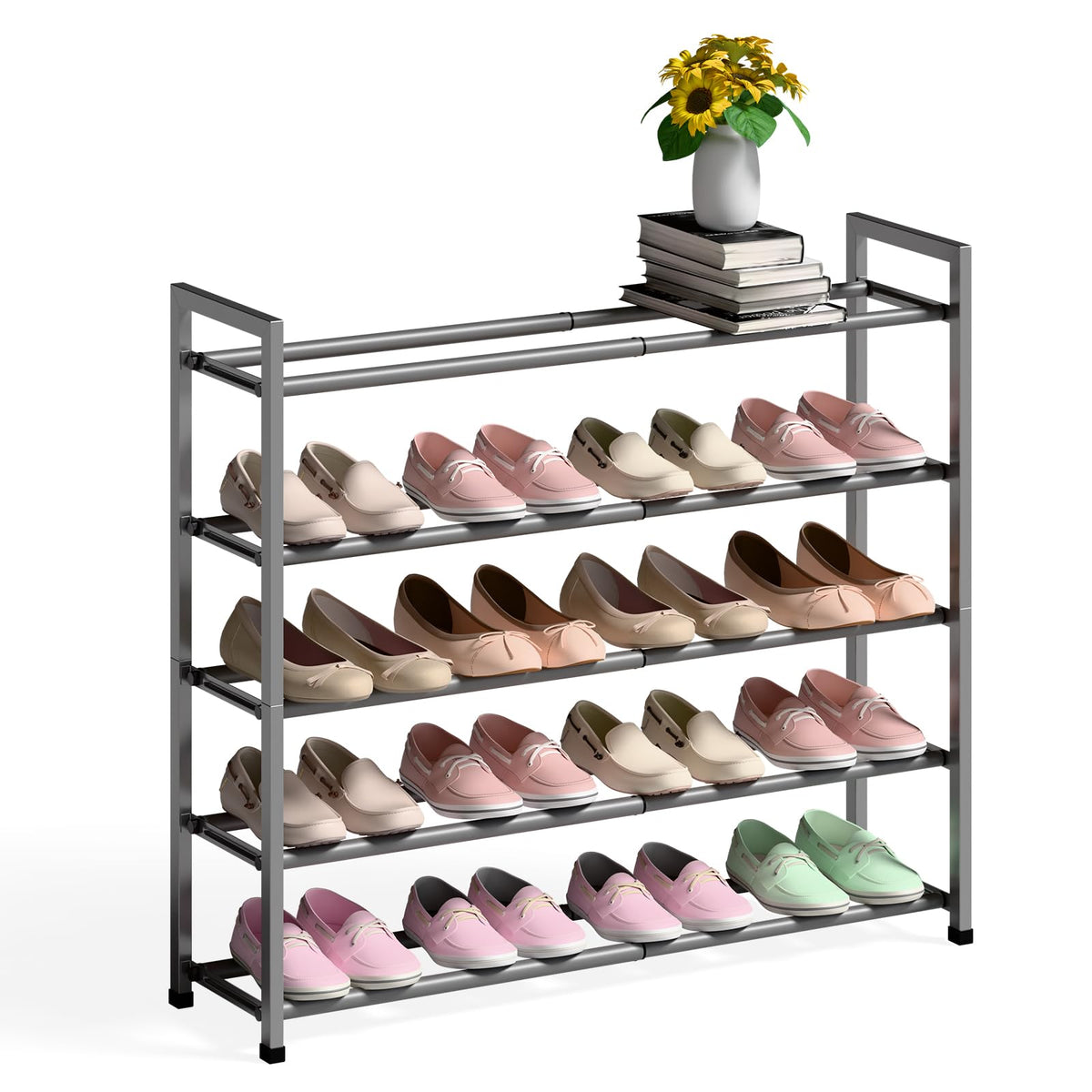Bumusty 3 Tier Expandable Shoe Rack for Closet, Black