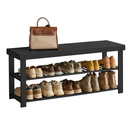 SONGMICS Shoe Rack Bench, 3-Tier Bamboo Entryway Bench, 27.6 Inches Width