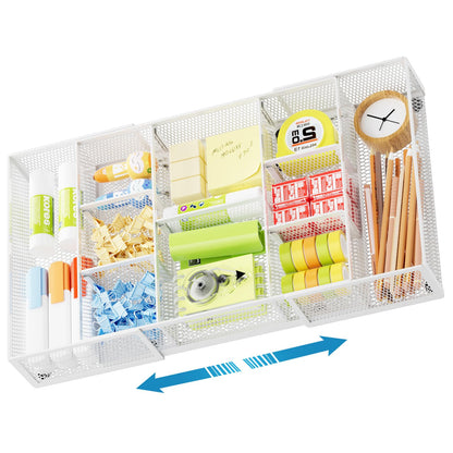 Marbrasse Expandable Desk Drawer Organizer, Mesh Drawer Organizer Tray with 10 Adjustable Compartments, Desk Organizers and Accessories, 5 Dividers Drawer for Office Supplies, Makeup & Vanity (Black)