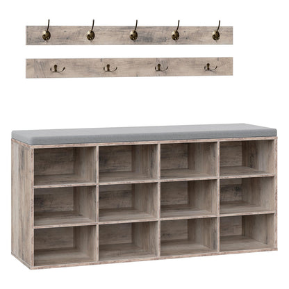 HOOBRO Shoe Storage Bench with Cushion, 39.4" L Entryway Bench with 12 Cubbies, Entryway Hall Tree with Storage, Shoe Cabinet with Coat Rack for Bedroom, Hallway, Holds up to 330 lb, BF112HX01G1