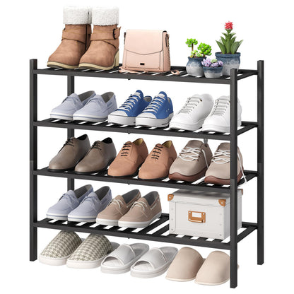 viewcare 4-Tier Bamboo Shoe Rack for Entryway, Stackable | Foldable | Natural, Shoe Organizer for Hallway Closet, Free Standing Shoe Racks for Indoor Outdoor