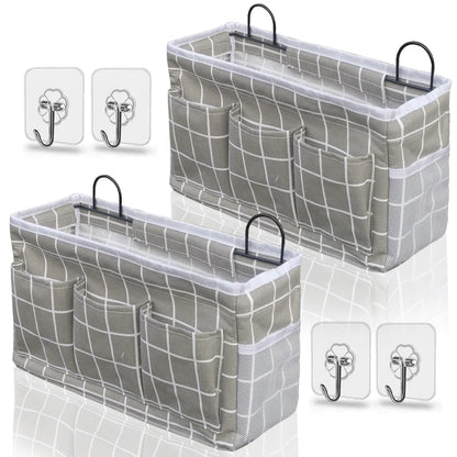 Kanrichu Wall Hanging Organizer Bag, 2-Pack Linen Storage Baskets with Pockets, WallHanging Storage Basket for Bedroom, Kitchen, Office, RV Camper (Gray)