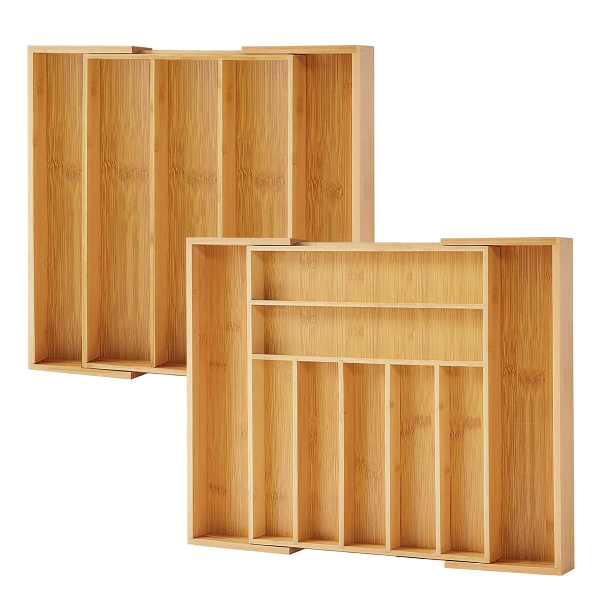 Purawood Bamboo Drawer Organizer - Expandable Silverware Organizer & Utensil Drawer Organizer, Cutlery Tray with Dividers, 7-9 Slots- Kitchen Organizer for Utensils & Flatware (Natural)