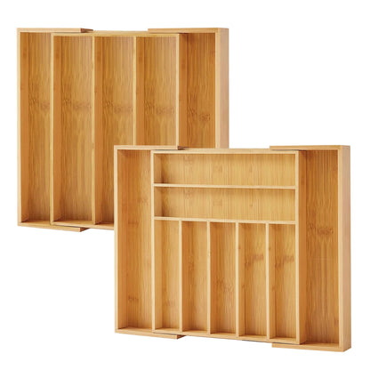 Purawood Bamboo Drawer Organizer - Expandable Silverware Organizer & Utensil Drawer Organizer, Cutlery Tray with Dividers, 7-9 Slots- Kitchen Organizer for Utensils & Flatware (Natural)