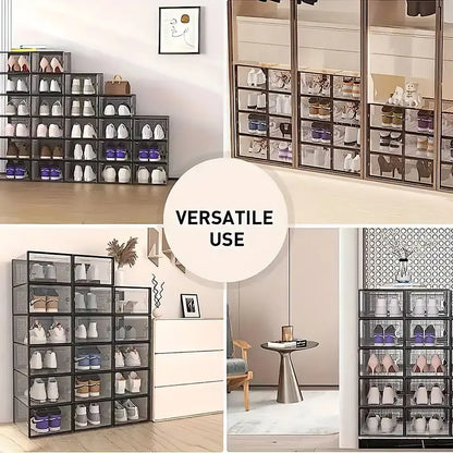 Stackable Shoe Storage Container, Transparent Hard Plastic Box, DIY Easy Assembly, Door Frame, Space Saving, Foldable Multi-Functional, Clear Shoe Boxes, Shoes Storage