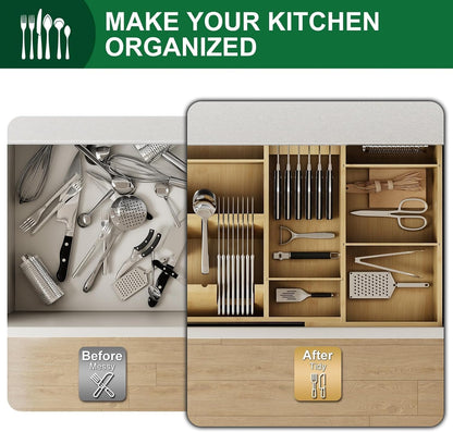 Bamboo Expandable Kitchen Drawer Organizer, 17.7-29.5 in,Natural