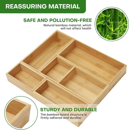 MapleGrace Bamboo Drawer Organizer Set, Individual Wood Storage Organizers