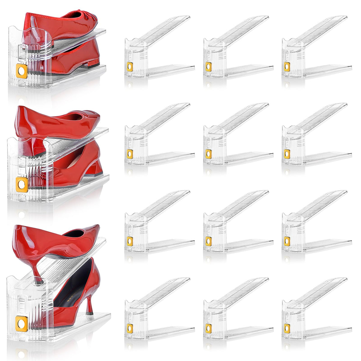 Shoe Slots Organizer, 24 Pack Transparent Shoe Stackers for A Pair of Shoes, 3 Levels Adjustable Doulbe Deck Shoe Holder 50% Space Saver for Closet Organization