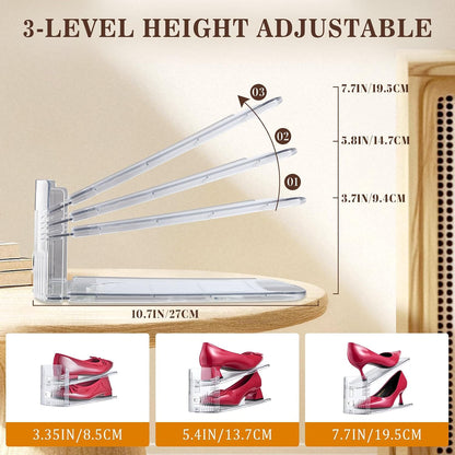 Shoe Slots Organizer, 24 Pack Transparent Shoe Stackers for A Pair of Shoes, 3 Levels Adjustable Doulbe Deck Shoe Holder 50% Space Saver for Closet Organization