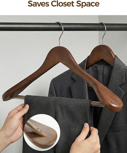 Premium Wooden Hangers 6-Pack – Wide Shoulder Non-Slip & Shatter-Resistant Design for Coats, Jackets & Suits | 360° Rotating Closet Organizers | Durable & Space-Saving (Vintage Wood)