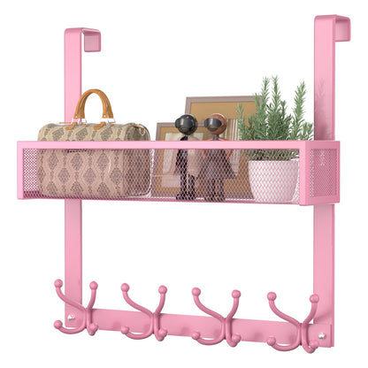 Consumest Over The Door Hooks Organizer - 3 Tier Door Hanger with 9 Coat Hooks & 2 Mesh Basket, Back Storage Organizer Hanging Towels for Bathroom, Bedroom, Black