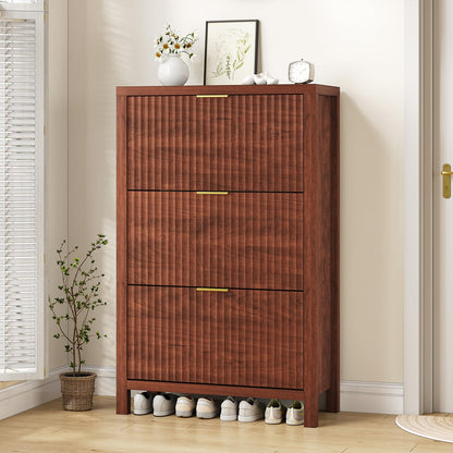 47" Fluted Shoe Cabinet Stoarge with 4 Flip Drawers for Entryway, Hallway