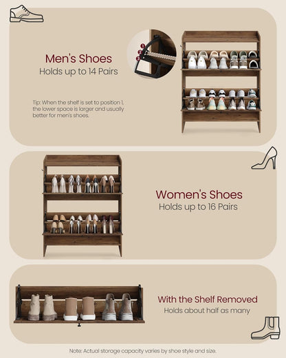 VASAGLE Narrow Shoe Storage Cabinet Organizer with 2 Flip Drawers