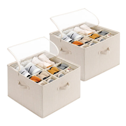 StorageWorks 24-Pair Large Shoe Storage Box, Adjustable Dividers, Taupe