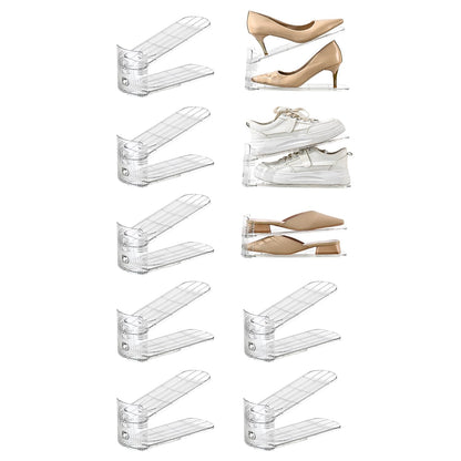 12 Pack Shoe Slots Organizer Adjustable Level Shoe Stacker Holder Storage Space Saving Sneakers Display Tray Rack for Closet