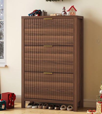 47" Fluted Shoe Cabinet Stoarge with 4 Flip Drawers for Entryway, Hallway