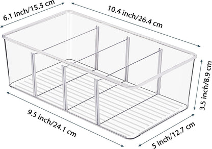 Vtopmart 4 Pack Food Storage Organizer Bins, Clear Plastic, 4 Compartments