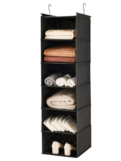 MAX Houser 6 Tier Shelf Hanging Closet Organizer with 2 Hooks, Beige