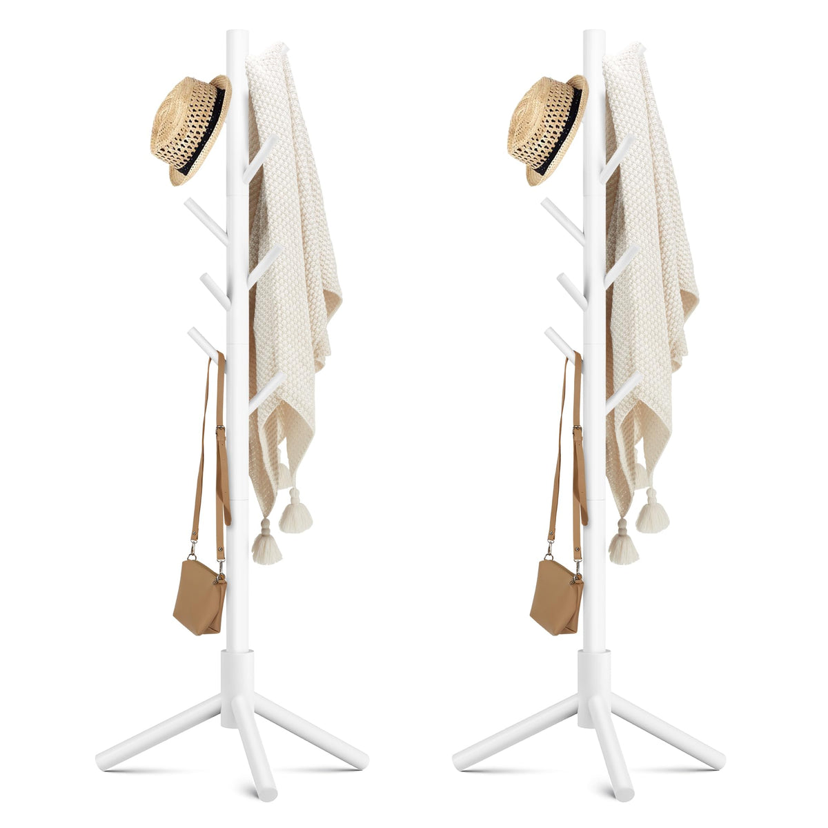 Haddockway 3 Adjustable Freestanding Wooden Coat Rack Stand 8 Hooks,Hallway