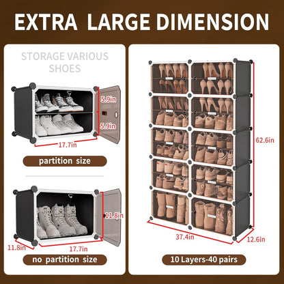 MAGINELS Shoe Rack,Expandable Shoe Cabinet Easy to Assemble. Shoe Storage with Door,Entryway, Closets, Hallway, and Bedroom.Accommodates Up to 40 Pairs of Shoes.