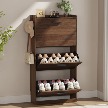 Slim Shoe Cabinet for Entryway with 2 Flip Drawers, 23.6" W White