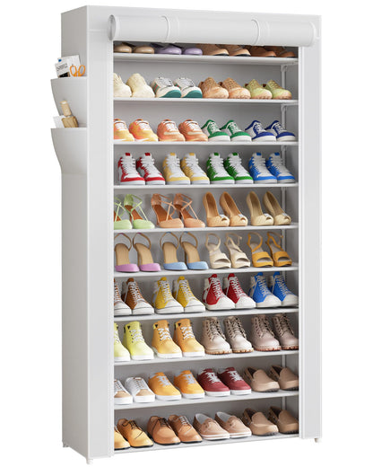 Kitsure 10-Tier Shoe Rack with Cover, Tall Shoe Shelf, 33" Wide, Black