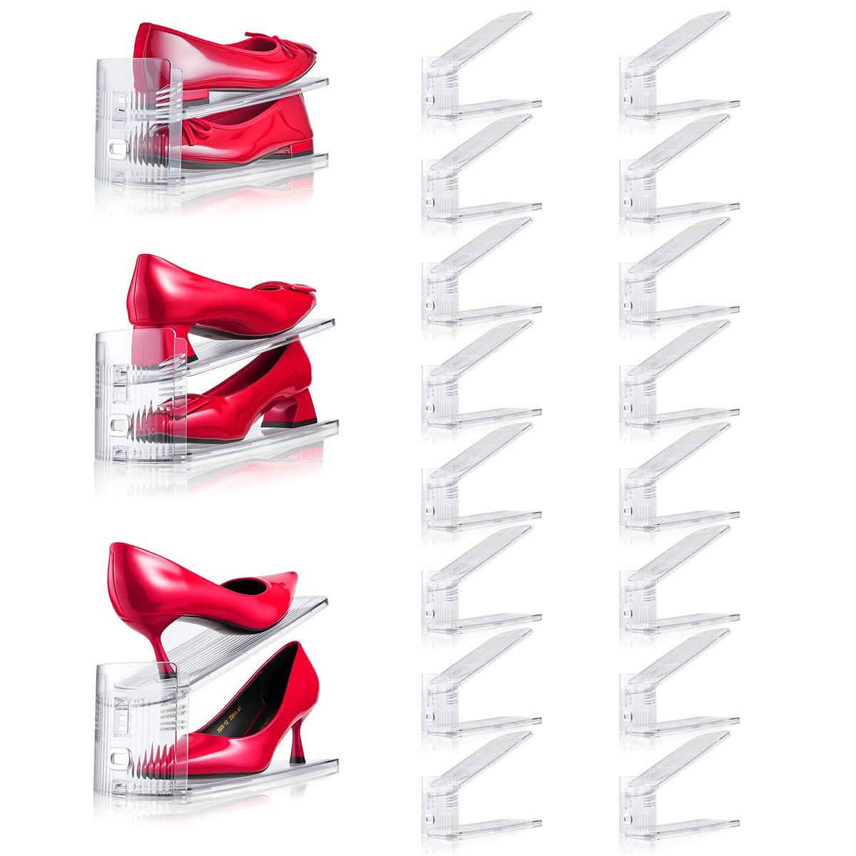 Shoe Slots Organizer, 24 Pack Transparent Shoe Stackers for A Pair of Shoes, 3 Levels Adjustable Doulbe Deck Shoe Holder 50% Space Saver for Closet Organization