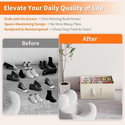 Aokeyee 2 Pack Shoe Organizer for Closet, Large Shoe Storage Box, Beige