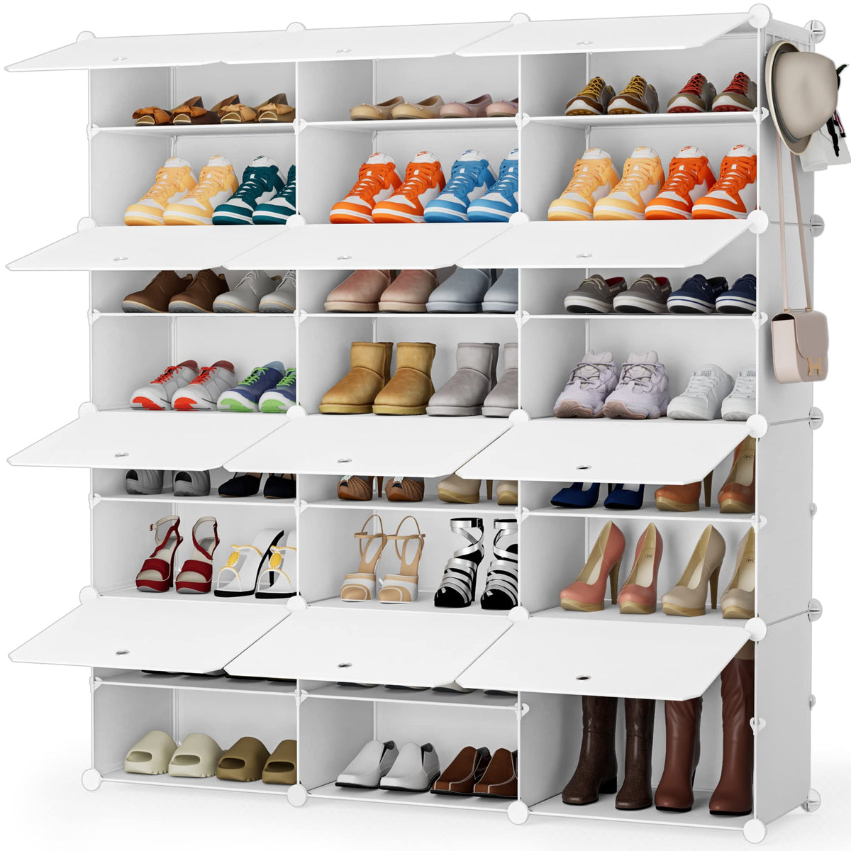 HOMIDEC Shoe Rack Organizer 32 Pair Modular Shoe Storage Cabinet for Closet