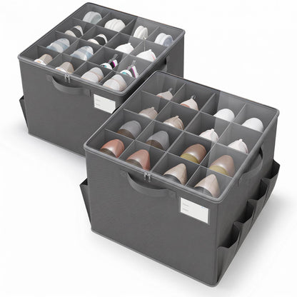 Varhomax Shoe Organizer Box for Closet, Small Fabric Shoe Storage Bin with Adjustable Dividers & Clear Cover, Saving Space Sneakers & Sandals Containers for Entryway, Cubby