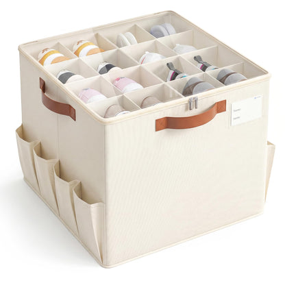 Varhomax Shoe Organizer Box for Closet, Small Fabric Shoe Storage Bin with Adjustable Dividers & Clear Cover, Saving Space Sneakers & Sandals Containers for Entryway, Cubby